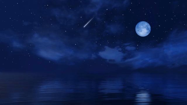 Fall Asleep On A Full Moon Night With Relaxing Waves Sounds,Deep Sleep Music,Night Sky Stars Fallin