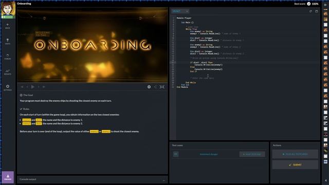 CodinGame VB.NET - E1 Onboarding