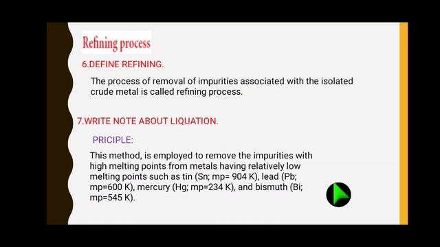 CLASS 12 CHEMISTRY (Unit:1 Extraction Of Crude Metal And Refining Process)
