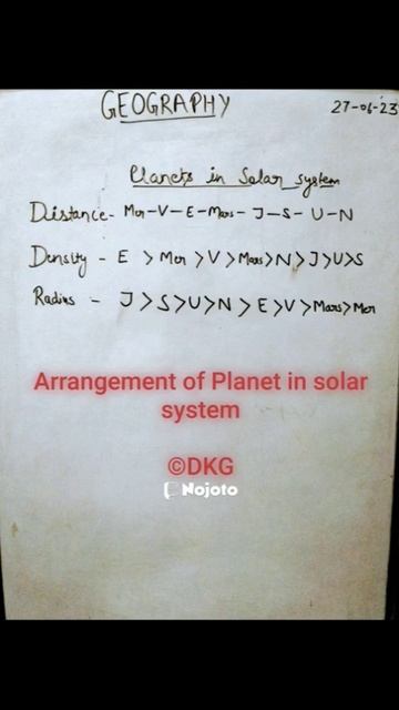 Arrangement Of Planets In Solar System #upsc #assistantprofessor #jrf #geography #rpsc #pgt #uppgt