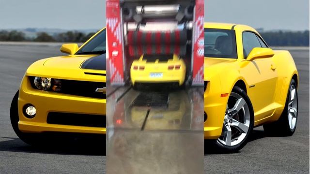 CAMARO AMARELO BUMBLEBEE  LAVANDO, SECANDO, CERA , POLIMENTO, NA MAQUINA DE LAVAR CARROS AUTOMATICA
