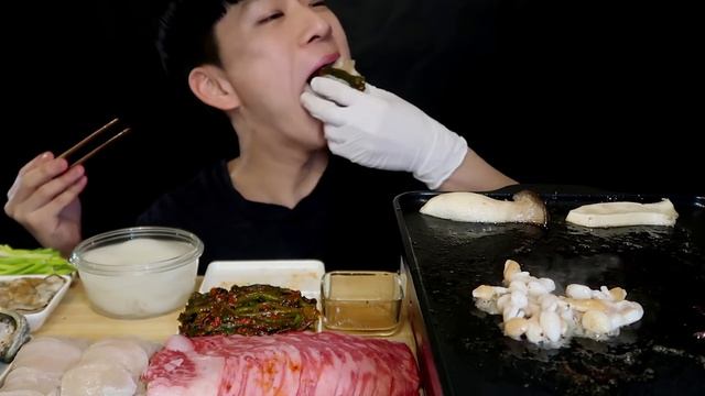 기름 뚝뚝 차돌삼합에 깔끔한 갓김치까지  Marbled Beef, Scallop Mukbang ASMR Eating Show 牛肉、ホタテ Thịt Bò, Sò điệp 먹방