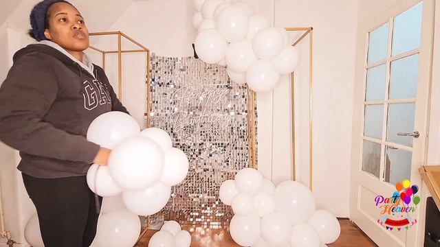 Easy How To Decorate A Sequin Backdrop With Balloons || White And Silver Balloons Tutorial