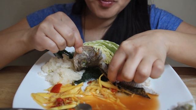 ASMR* Spicy Mango Salad With Fried Crappie * Crunchy Eating Sounds *no Talking