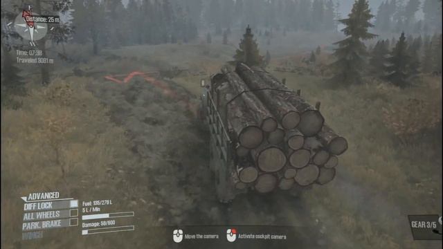 Spintires Mudrunner Deliver LUMBER C375 Timber Truck OFF ROAD Drive At FOREST And MUDDY WATERLAND