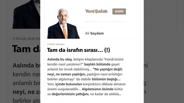 Ali Saydam - Tam Da Israfın Sırası… (!) - 11.09.2018