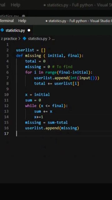 Find Missing Number In List (taking Input From User) And.. #shorts #coding #python #learning