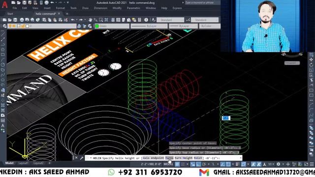 🏠21 How To Draw Helix Command In Autocad In Hindi,2d & 3d Path Following Helix Complete Tutorial