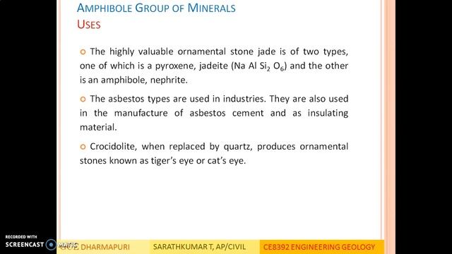 UNIT II   MODULE 4 Part II Pyroxene And Amphibole Group Of Minerals