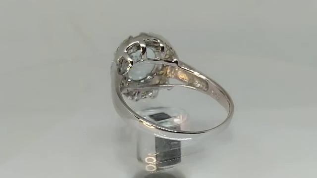 Кольцо с бразильским аквамарином 1.68ct (9х7мм) и сапфирами Сонгеа (Танзания), желтый свет