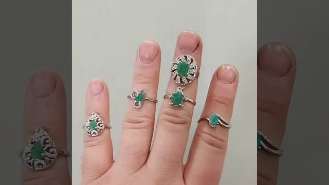 Кольца изумруд в серебре, новинки. 925 проба.
