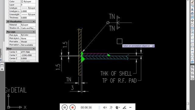 NOZZLE TO SHELL & DISH WELD DETAIL INSIDE PROJECTION IN 2D AUTOCAD