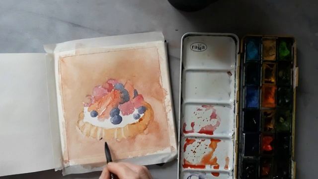 Рисую пирожное акварелью. Watercolor Drawing Of A Sweet Cake
