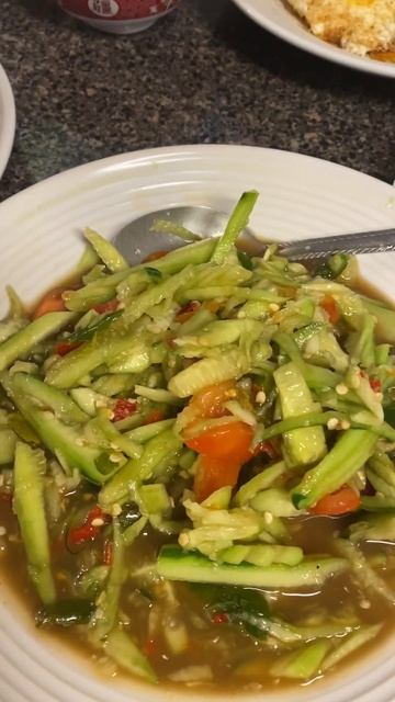 Simple Dinner Cucumber Spicy Salad,￼bbq Chicken Wings, Spicy Tomato Sauce And Fry Eggs😘😘