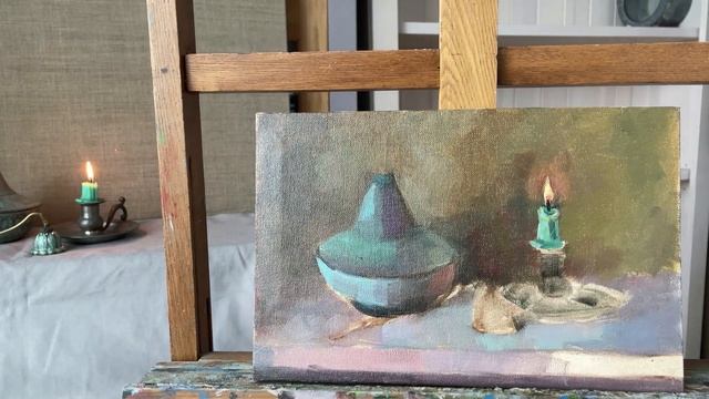 #104 Танец света и тени: натюрморт с горящей свечой @artnikavera