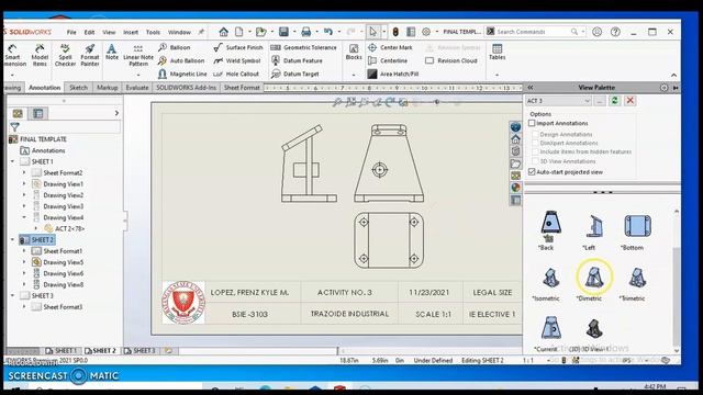 ELECTIVE  1_DRAWING 5 (ACTIVITY 2, 3, 4)  | SOLIDWORKS 2021