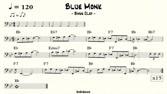 Blue Monk / No Bass Backing Track (Bass Clef)