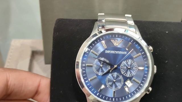 Emporio Armani Renato Analog Blue Dial Silver Band Stainless Steel Mens Watch-AR2448