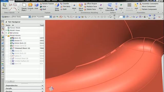 Siemens NX 9.0 3D모델링동영상강좌 DVD 2부 ::: 25강 Sew, UnSew, Delete Body, N Side등을 활용한 복잡한 형상수정 2