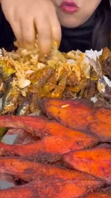 Eating Fish Curry Fish Fry Fish Salmon Rice Salad #mukbang #eatingshow #asmrfood #shortsvideo