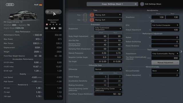 Audi R8 V10 Drag Tune Gt7
