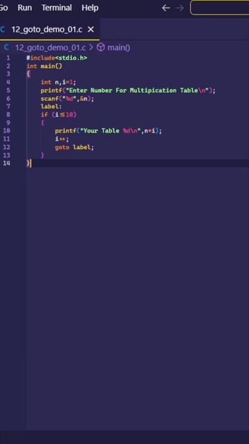 C Language Program Using Goto Label Function Crate Multiplication Table By User Enter