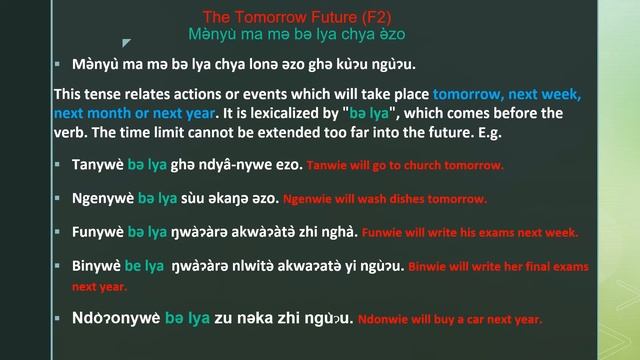 Tenses In Nkwen Language The Tomorrow Future