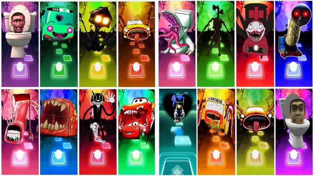 TAYO THE BUS 🆚 EXTRA SLIDE 🆚 TOILET MONSTER 🆚 SPIDER HOUSE HEAD 🆚 BUS EATER  🆚 Tiles Hop EDM Rush🔥🎵