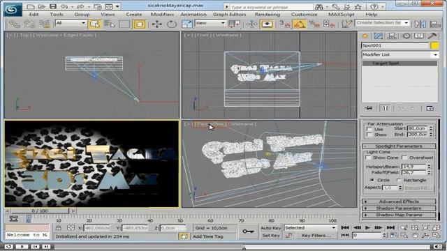 Autodesk 3ds Max - 13. Aydınlatma Temelleri - 8. Spot Işığı Sıcak Nokta Ve Düşüş Yarıçapını Ayarlam