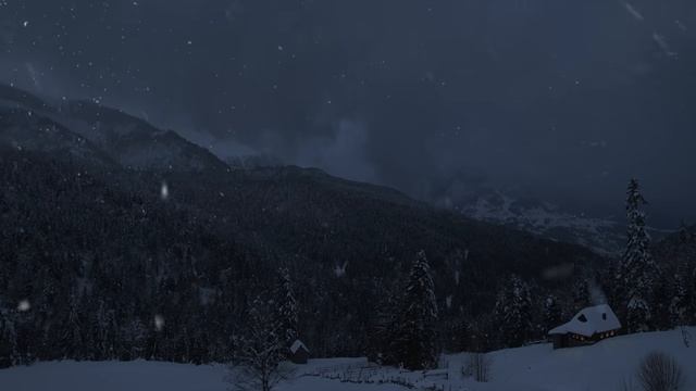 Снегопад в горах, Горы, Ночь