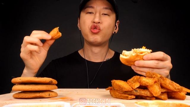 ASMR KFC CHEETOS CHICKEN SANDWICH, FRIES & COOKIES MUKBANG (EATING SOUNDS) Zach Choi ASMR