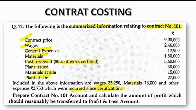 Contract Account Cost Accounting || Previous Year Question || Cost Accounting 2020-21