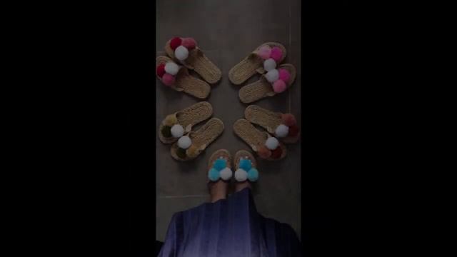 Latest Handmade Pom Poms Slippers, Greek Sandals, Beach Slippers, Fluffy Slippers For Summers