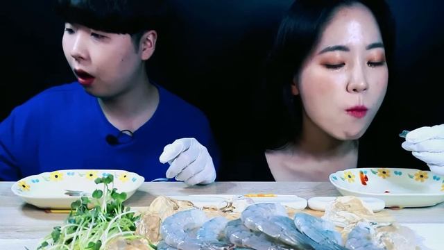 SUB:예상커플 :) 🦐생새우 먹방🦐 / 새우회 먹방 / 새우 마빡 버터 튀김 먹방 / 👍Shrimp ASMR _ MUKBANG👍(Eating Show)