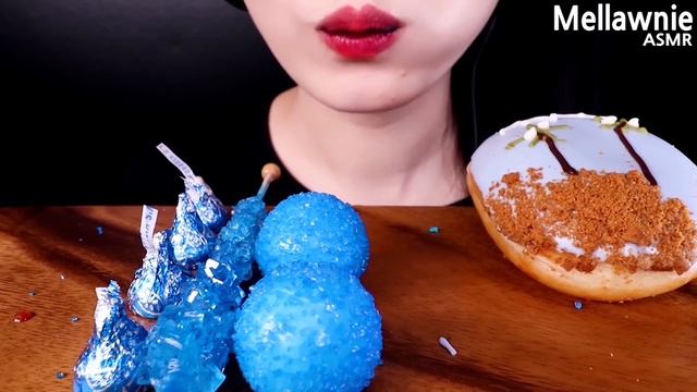 ASMR BLUE FOOD ICE CREAM, CHOCOLATE, MACARON, DONUTS, JELLY, ROCK CANDY MUKBANG파란색디저트먹방EATING SOUND