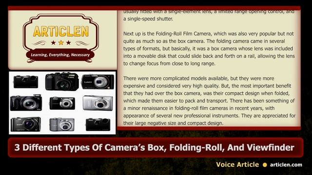 3 Different Types Of Camera’s:  Box, Folding-Roll, And Viewfinder