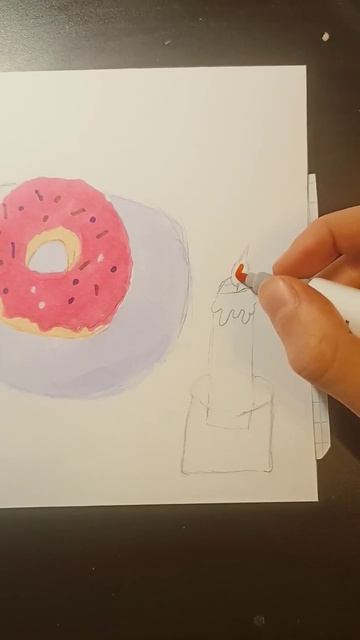 раскрашиваем пончик и свечку