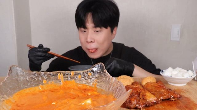 SUB)신전떡볶이 로제떡볶이 BBQ 자메이카통다리구이 치즈볼 먹방 ASMR ROSE TTEOKBOKKI & SPICY CHICKEN LEGS MUKBANG EATING SOUND