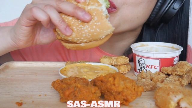 ASMR KFC THAILAND NUGGETS CHICKEN WING ZINGER BURGER + CHEESE SAUCE (EATING SOUNDS) | SAS-ASMR
