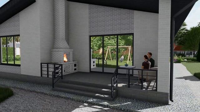 Зона барбекю на террасе одноэтажного дома проекта 