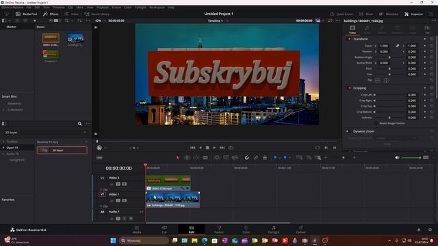 Green Screen W Panelu Edit . DaVinci Resolve