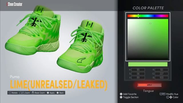 Unreleased Lime,White And Blue PUMA Lamelo Ball MB.01 NBA2K22 SHOE CREATOR