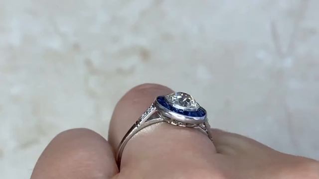 Old European Cut Diamond & Natural Sapphire Halo Engagement Ring - Leawood Ring - Hand Video