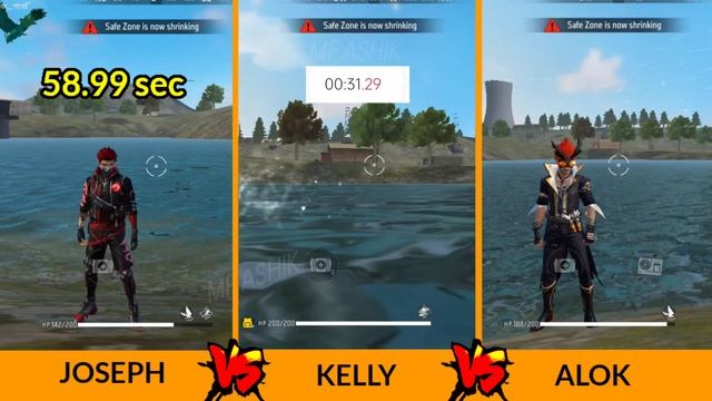 JOSEPH VS KELLY VS ALOK SPEED ABILITY TEST FREE FIRE / GARENA FREE FIRE