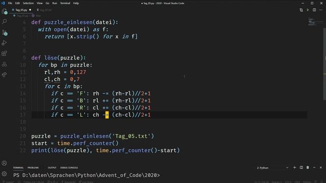 Advent Of Code 2020, Python, Tag 5