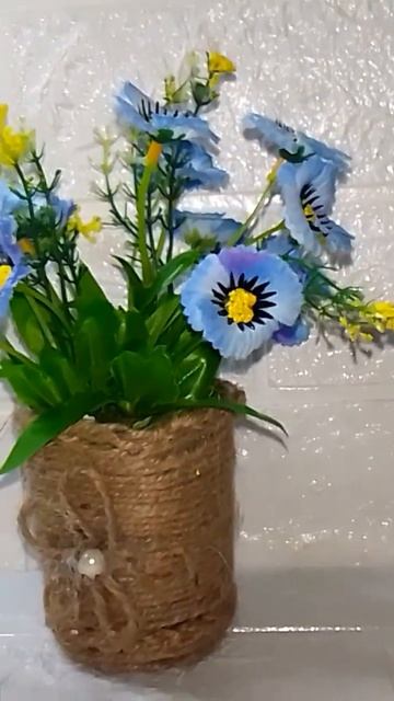 DIY Flower Vase With Uses Plastic Glass And Jute Rope #diy #diycrafts
