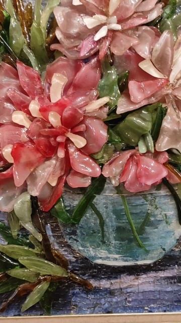 картина из плавленого цветного стекла. Пионы.