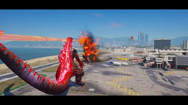 Red Shin Godzilla, Millennium Gigan Vs Burning Godzilla, Super Godzilla ( GTA V Mods )