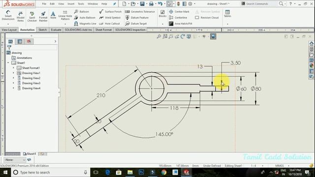 SolidWorks Drawing Annotation Part And Driven Dimension --Tamil