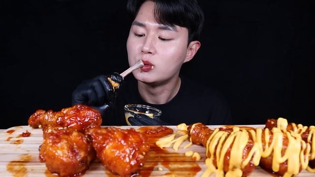 양념치킨 치즈 소스 치킨 먹방ASMR MUKBANG CHEESE & FRIED CHICKEN チキン チーズ Eating Sounds